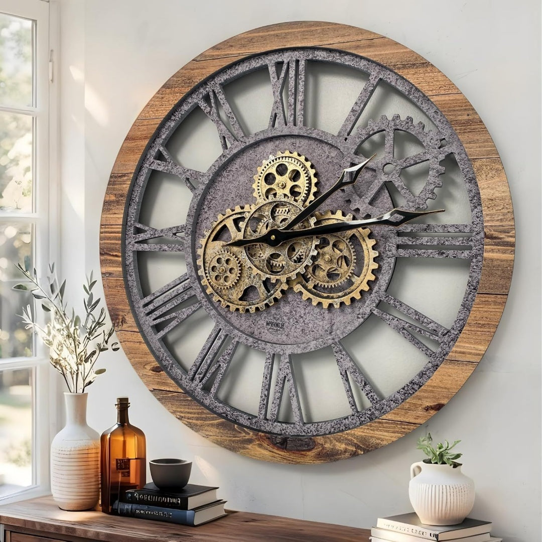 Orologio da parete marrone e grigio stile industriale