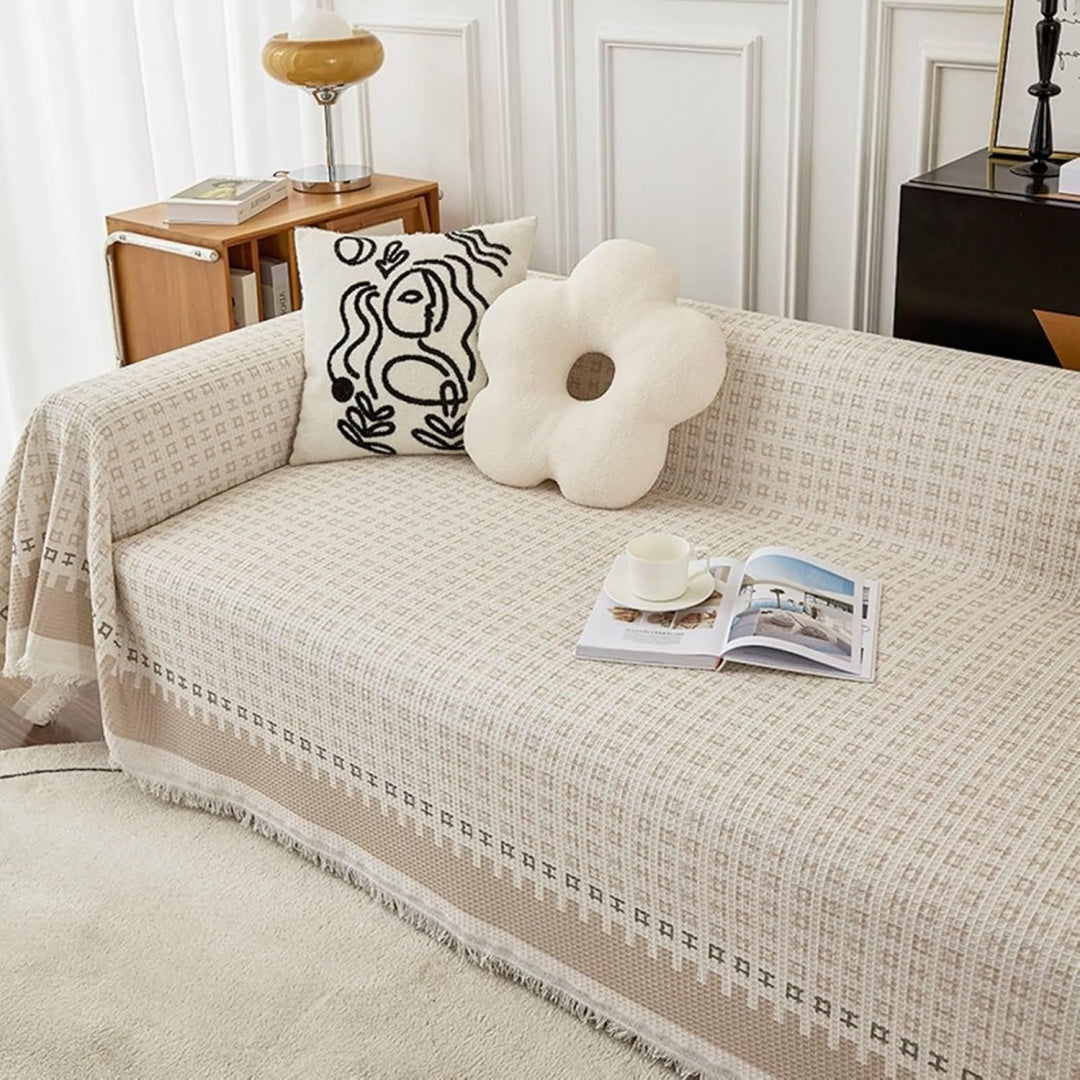 Copridivano beige a quadretti
