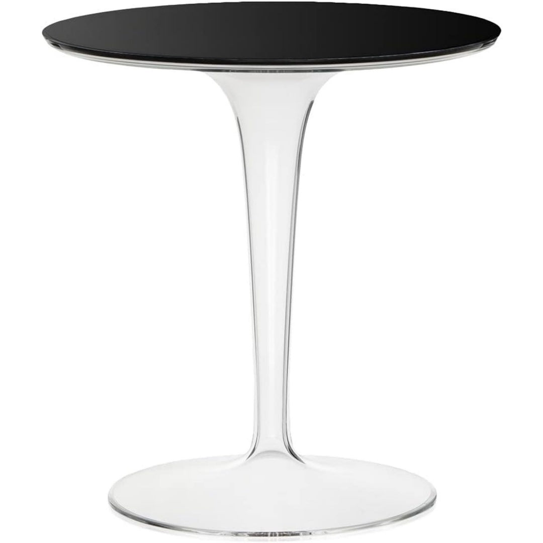Tavolino con piano nero e base argento