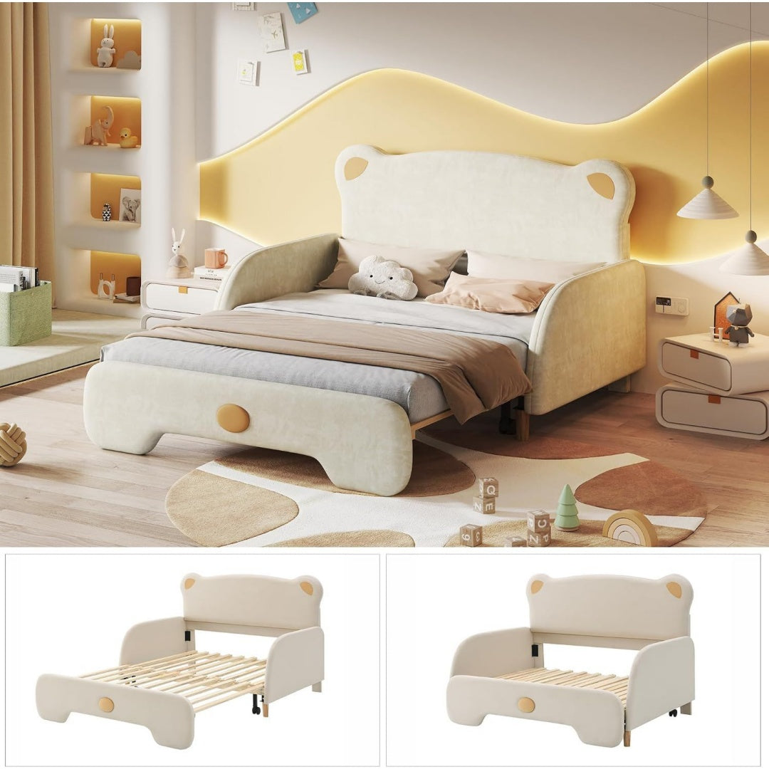 Letto imbottito crema con rete sollevabile