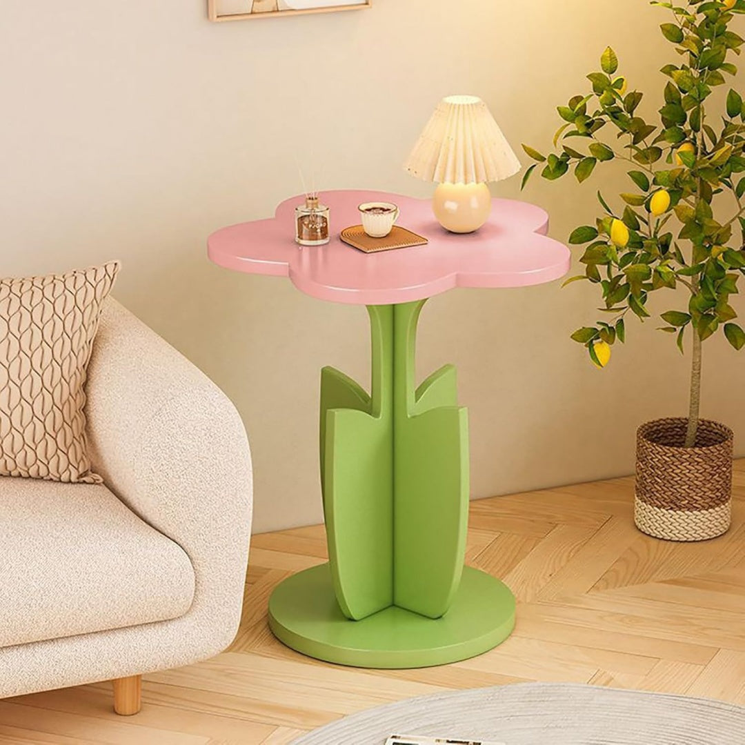 Tavolino a forma di fiore rosa e verde