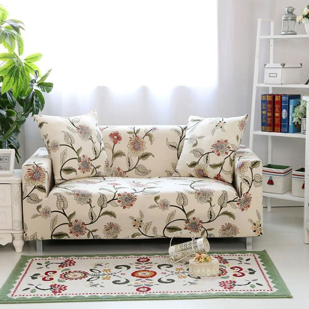 Copridivano beige con motivi floreali