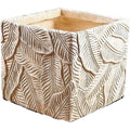 Vaso quadrato beige con motivo a foglie