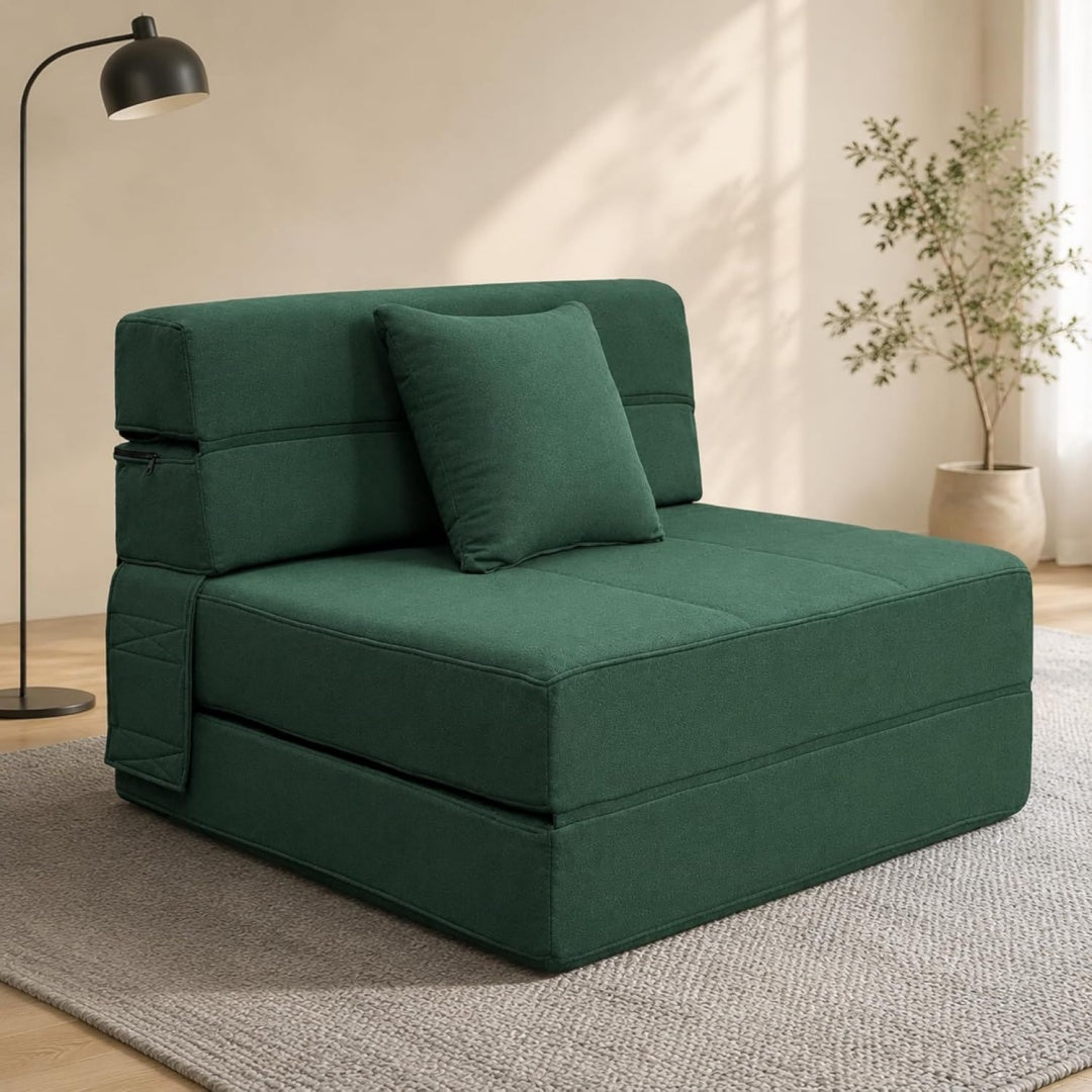 Seduta imbottita pieghevole rivestimento in tessuto verde