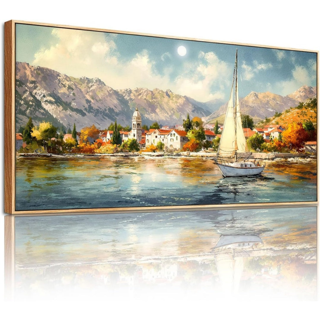 Stampa di paesaggio con lago multicolore