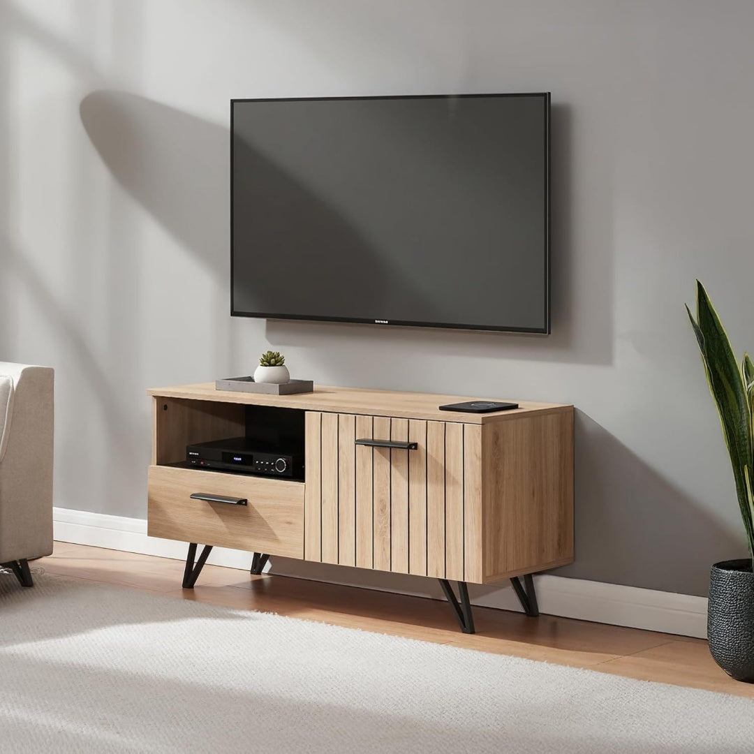 Mobile audiovisivo con cassetti con ante rovere