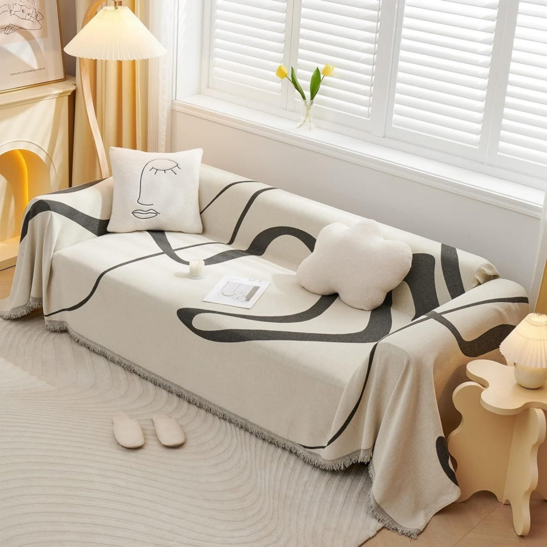 Plaid per divano crema con linee nere
