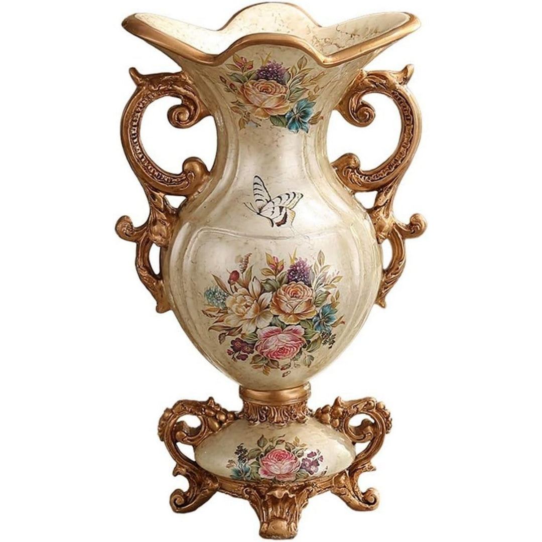 Vaso decorativo crema con finiture oro