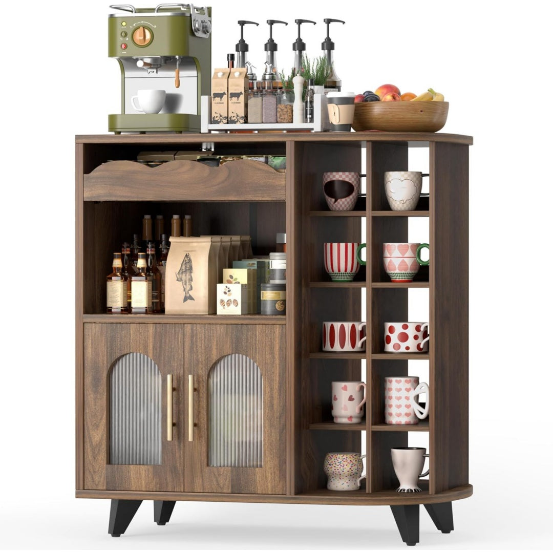 Mobile bar marrone con ante e ripiani
