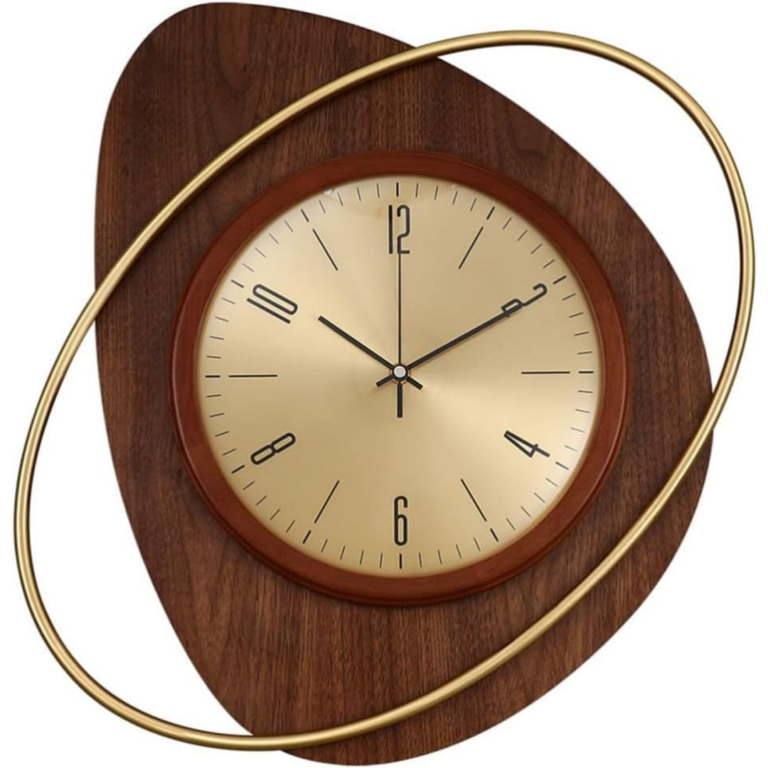 Orologio da parete marrone con cornice oro
