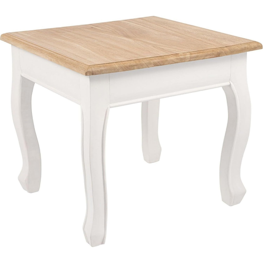 Tavolino bianco con piano naturale